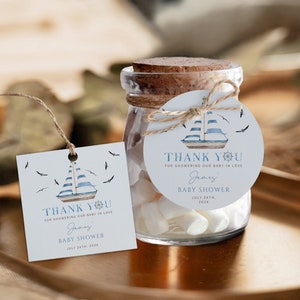 Ocean & sea baby shower favor tag printable, sailboat baby shower thank you favor tags, marine baby boy gift tag, thank you gift tags - C234