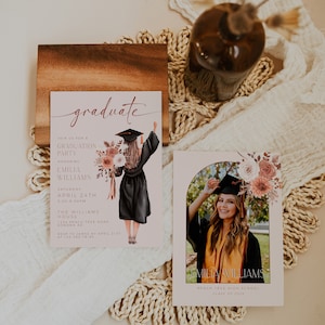 Girl Graduation Party Invitation, Modern Graduation Invitation With