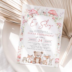 Boho woodland baby shower invite in spanish template, es salvaje baby shower invitation, woodland animals invitacion para baby shower - C682