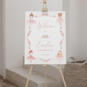 Girl tutu 5th birthday welcome poster printable, ballerina birthday welcome sign, pink floral ballet fifth birthday party welcome sign -C509