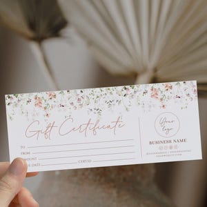 Little flowers gift certificate ticket printable, wildfloral certificate ticket, small business gift voucher card, pastel gift certificate