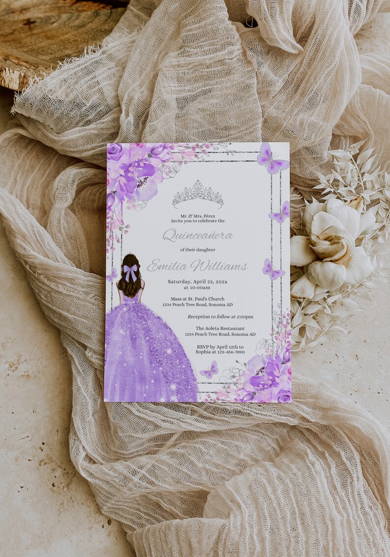 Purple Quinceañera Invitation Printable Mis Quince 15 Anos - Etsy