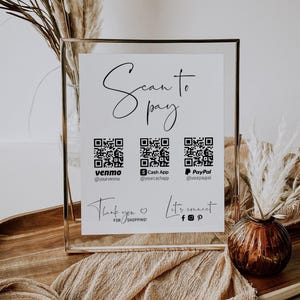 Payment QR code sign printable, scan to pay sign, modern QR code poster, scan to order sign, scan to Paypal sign, CashApp table sign - A76