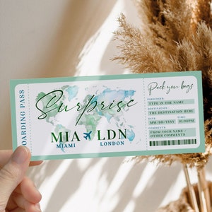 Surprise gift certificate template, experience ticket greenery decoration, pack you bag gift ticket voucher certificate for any occasion