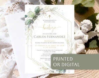 Spanish baptism invitation, invitacion de bautizo, invitacion bautizo en espanol, invitación bautizo, green christening invitation boy -C113