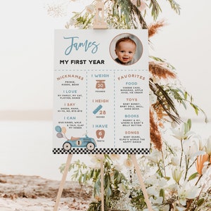 Race car my first birthday milestone poster, race car 1st birthday photo milestone sign, fast one birthday chalkboard with photo decor -C271