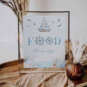 Sailboat baby shower food sign printable, nautical baby shower food sign, please enjoy food baby shower sign, boy shower food sign - C234