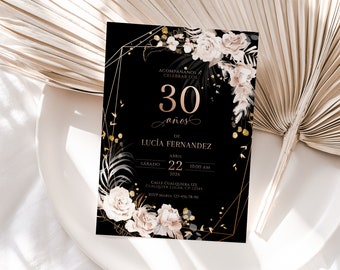 Invitación de 30 años mujer, bohemian spanish 30th birthday surprise invitation printable, all ages birthday invitation boho thirty invite