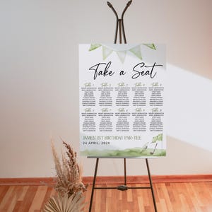 Golfing 1st birthday party seating chart printable, golf boy birthday seating chart, golf sports theme birthday party seating chart - C720