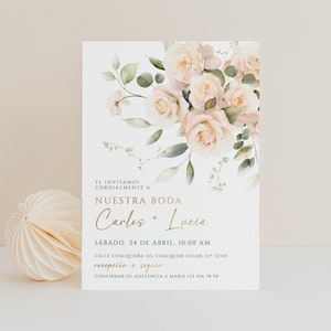Delicado rosa spanish wedding invitaciones printable, modern wedding invitation card espanol, floral spanish wedding invitations decor -C446