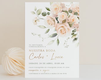 Delicado rosa spanish wedding invitaciones printable, modern wedding invitation card espanol, floral spanish wedding invitations decor -C446