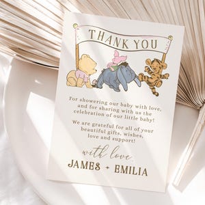 Classic winnie the pooh baby shower thank you card printable, winnie baby shower thank you card, girl pooh friends thank you card - C567-g
