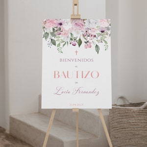 Mi bautizo welcome sign editable, cartel bienvenida bautizo niña para imprimir, spanish baptism welcome, cartel de bienvenida bautizo - C115