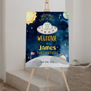 Space alien editable welcome sign, printable, decorations mars alien welcome sign poster printable, birthday party UFO welcome banner - C252