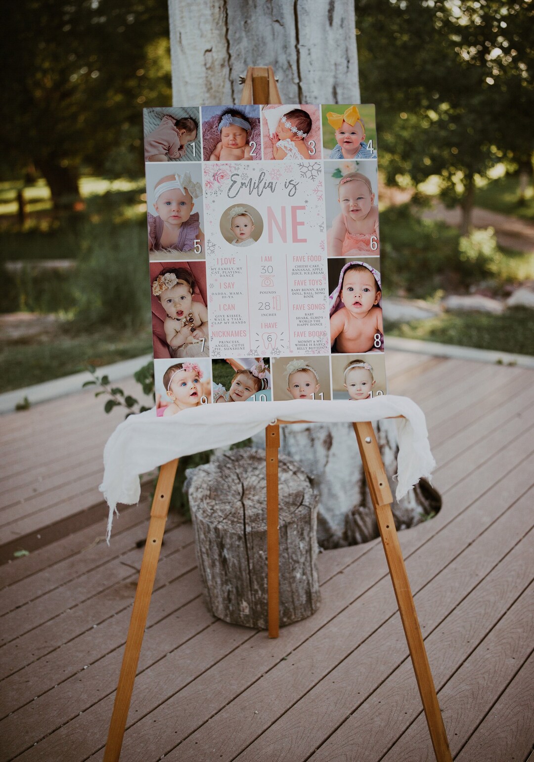 One Year Photos Baby Milestone Board Printable, 1st Birthday Milestone ...