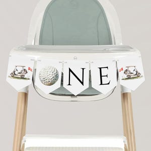 Golf cart and flag ONE highchair banner printable, golf 1st birthday party highchair banner, golf sport boy one birthday party banner - C649