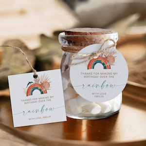 Pampas grass boho ocean square & round sticker tag, bohemian little girl birthday thank you favor labels, under the sea shell gift tag -C287