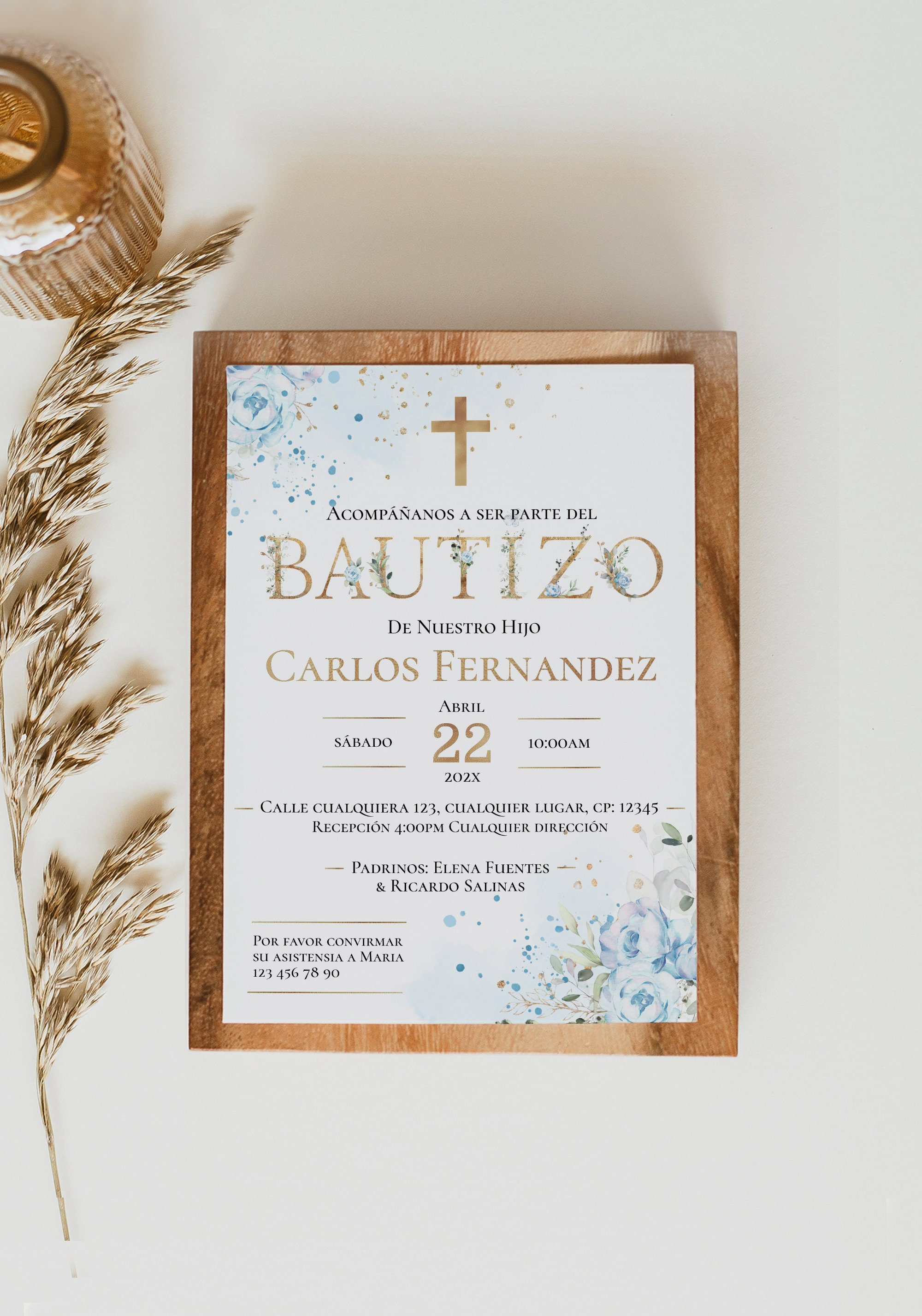 Bautizo Invitation Bautizo Niño, Invitacione De Bautizo Niña Floral  Greenery Baptism Invitation Boy Spanish EDITABLE Para IMPRIMIR 