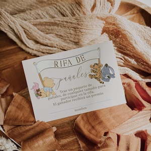 Tarjeta de rifa de pañales, winnie the pooh diaper raffle card in spanish printable, boy pooh spanish baby shower diaper raffle card -C567-b