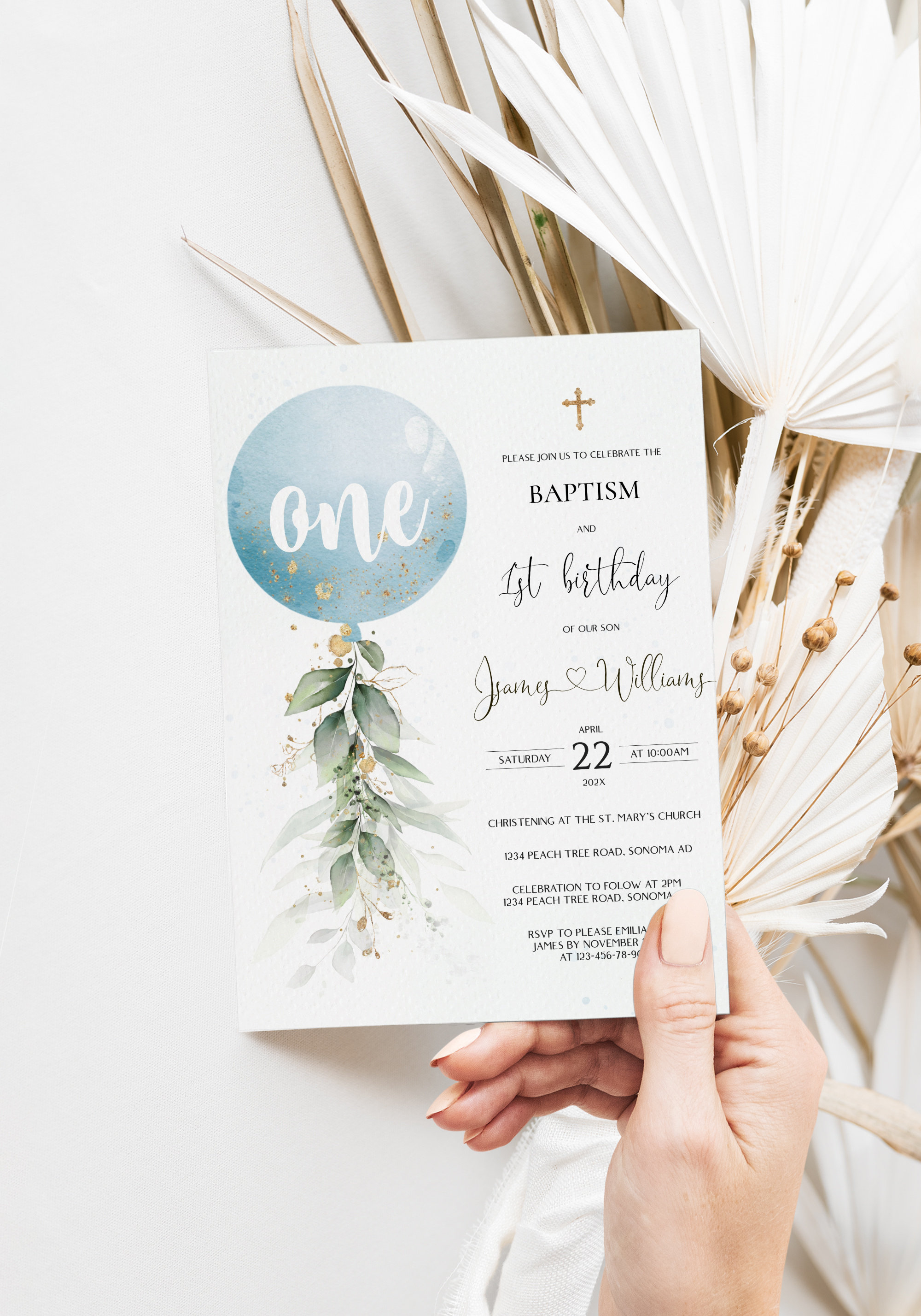 Baptism and 1st Birthday Invitation Template Baptism and Etsy