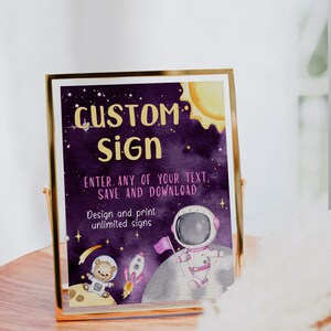 Girl astronaut birthday party custom sign text printable, outer space custom sign card decor, girl space custom poster accessories - C254