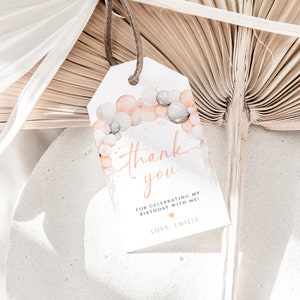 Balloon first birthday thank you tag, boho balloons birthday thank you gift tag for girl, balloon birthday party thank you tag template-C480