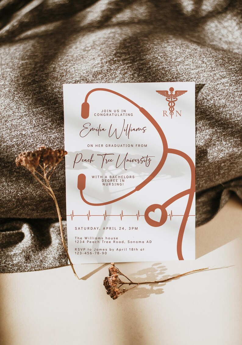 Editable nursing graduation modern invite, RN graduation party invitation card decor, registered nurse graduation announcement invite - C381 Bild 6