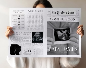 Newspaper baby shower, newspaper pregnancy announcement editable, gender reveal newspaper invitation, baby shower program, baby announcement