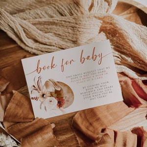 A little cowboy western baby shower books for baby insert card, boho theme baby shower books for baby card printable and decoration - C413