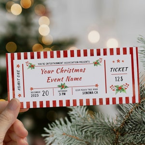 Event ticket template, christmas gift surprise concert ticket, movie ticket template, holiday invitation ticket show christmas event ticket