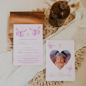 Invitacion bautizo en espanol, girl baptism invitation in spanish pink printable, invitacion para niñas, invitaciones de bautizo niña C-207