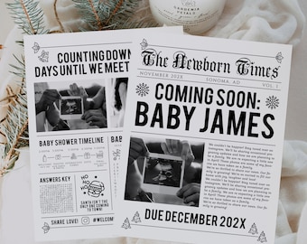 Pregnancy announcement newspaper, newspaper pregnancy announcement, magical newspaper baby shower invitation, baby shower coming soon