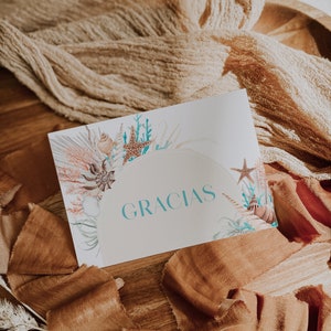 Ocean spanish gracias card printable, baby boy spanish thank you card party decor, boho ocean thank you cards in spanish template, - C232
