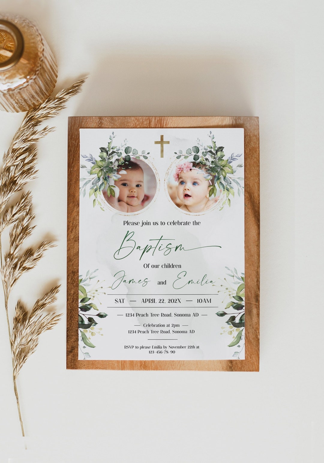 Baptism Invitation Twins, Girl and Boy Baptism Invitation With Photo