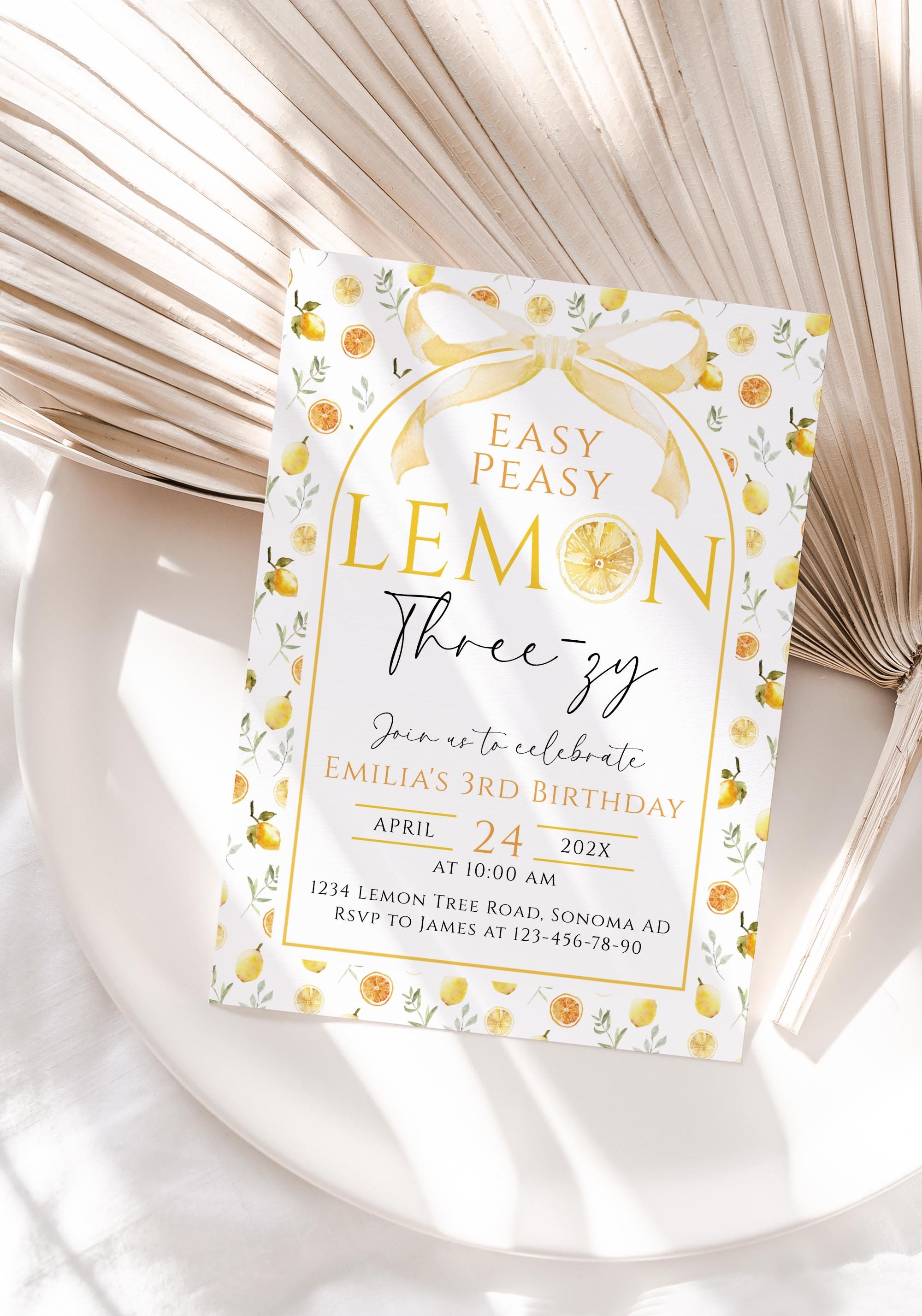 その他 Invitation Easy Peasy Lemon Three-zy Birthday Invitation Template, Citrus