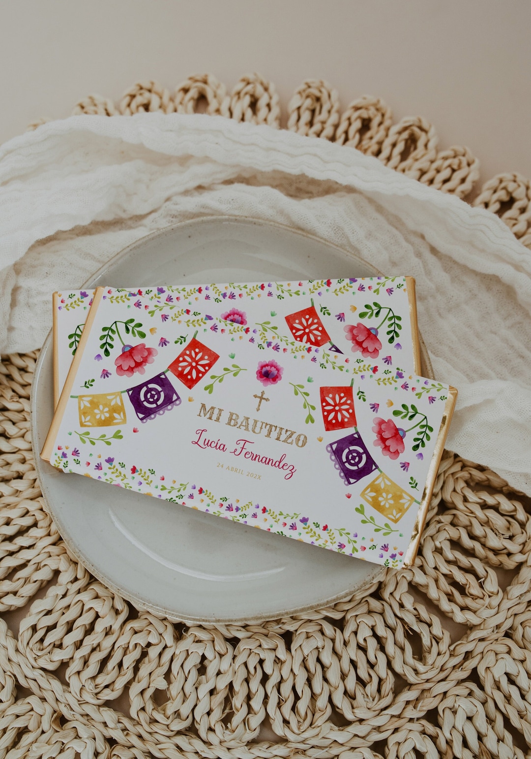 Mi Bautizo Chocolate Bar Wrapper, Spanish Mexican Baptism Chocolate