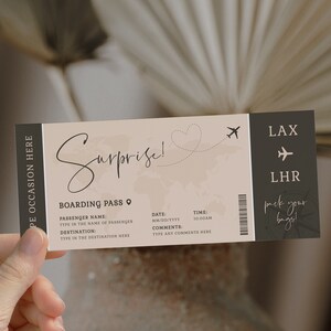 Editable boarding pass template, birthday surprise airplane ticket, boarding pass surprise trip, weekend getaway voucher ticket coupon card
