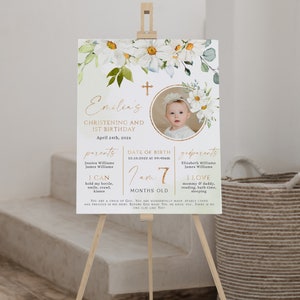 My baptism milestone with photo, daisy baptism milestone sign template, girl baptism decorations poster, daisy baptism chalkboard sign-C275p
