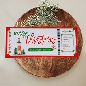 Christmas cruise ticket template gift voucher, surprise trip ticket travel printable, editable cruise ticket gift, holiday cruise gift card
