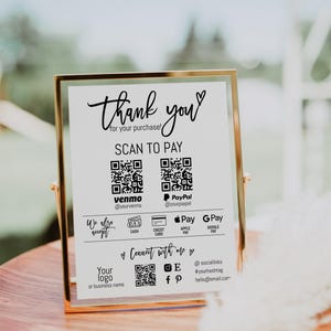 Modern business scan to pay sign printable, minimalist business sign QR code payment sign, scan Paypal sign, Google pay table sign - A71