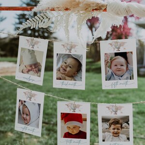 World travel first birthday party photo banner printable, world map 1st birthday monthly photo banner, globe birthday 12 month banner - C690