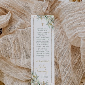 Mi bautizo spanish bookmark template, gracias bautizo en espanol gift bookmark, baptism in spanish, etiquetas para bautizo - C109
