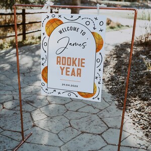 Rookie year birthday party welcome sign printable, basketball birthday welcome poster, sports theme boy birthday party welcome sign - C647