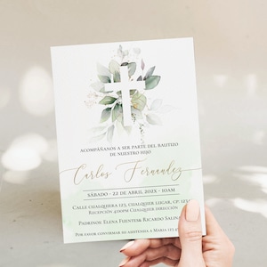Spanish baptism invitation cross, invitacion de bautizo, invitacion bautizo en espanol, invitación bautizo, green christening invitation boy