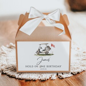 Golf hole-in one birthday gable box label printable, golfing first birthday gable box label, golf cart and flag boy birthday gable box -C649