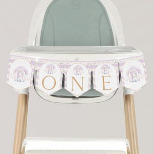 Unicorn 1st birthday highchair banner editable, girl purple ONE birthday highchair banner, unicorn rainbow one birthday party banner - C672