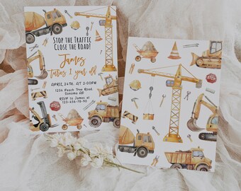 Big Truck First Birthday Invitation Template Stop The Traffic Close The Road - C784