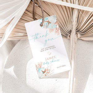 Bohemian ocean and under the sea favor tag printable, ocean world baby boy thank you tag card, favor gift tag decor, favor tag template-C233