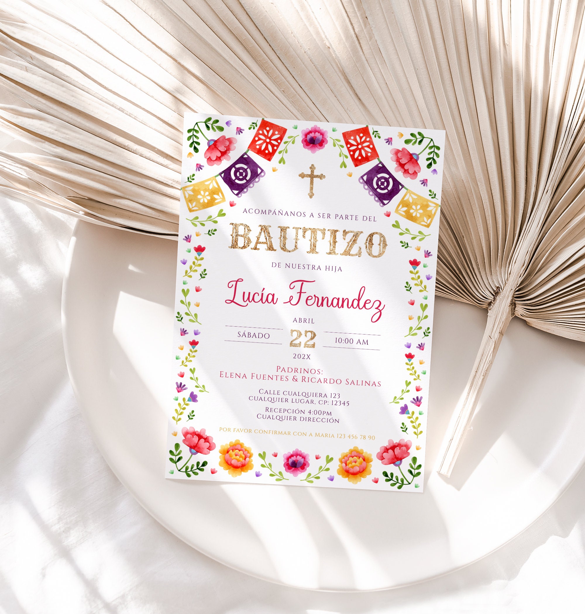 Mexican Baptism Invitation in Spanish Printable Bautizo Etsy