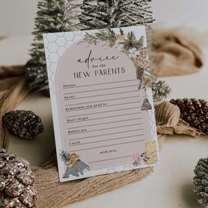 Advice for the new parents printable, boho xmas holiday winnie pooh advice for parents game, winter winnie friends baby shower game - C627